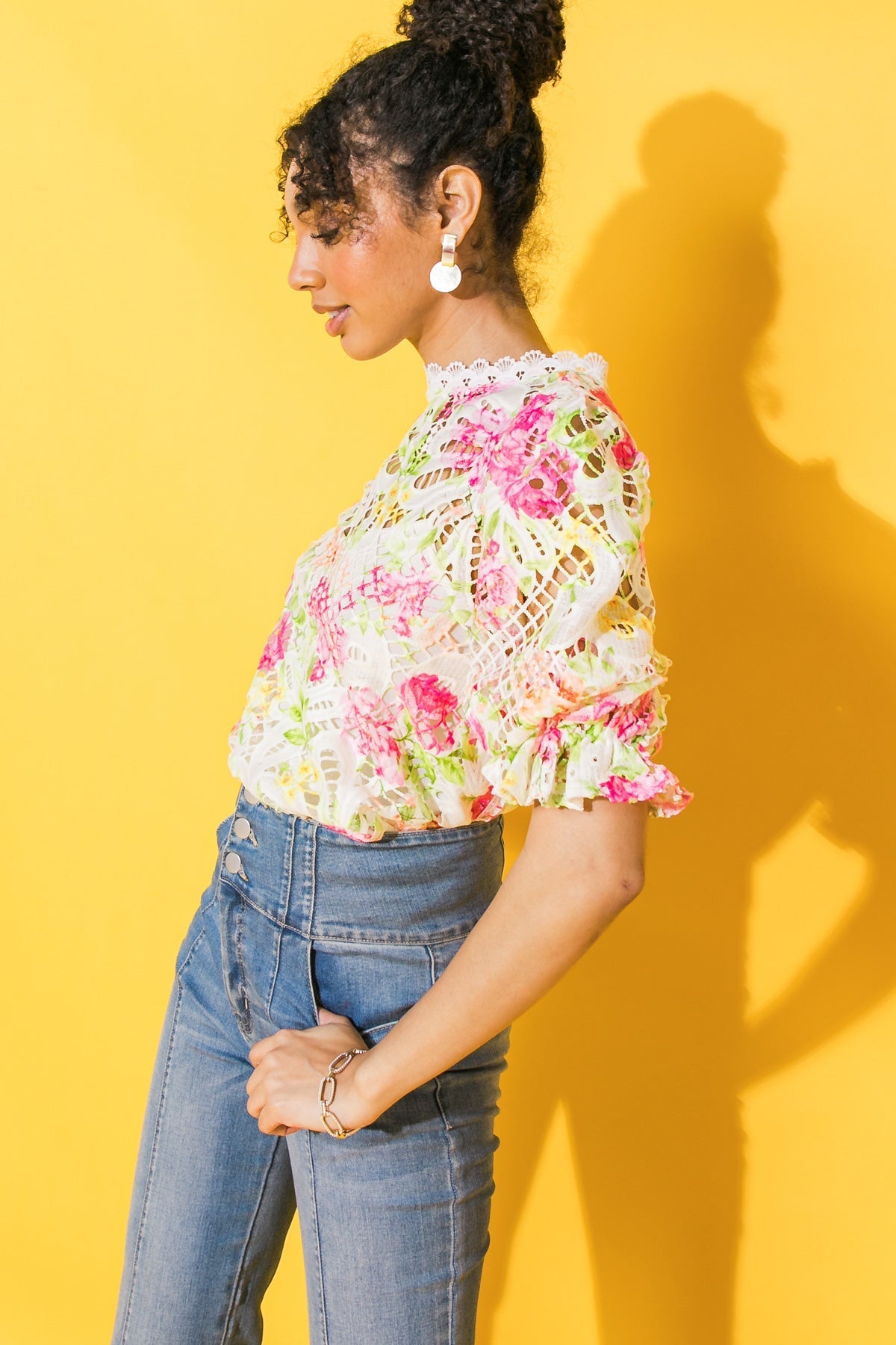 BLISS ME FLORAL WOVEN LACE TOP Flying Tomato